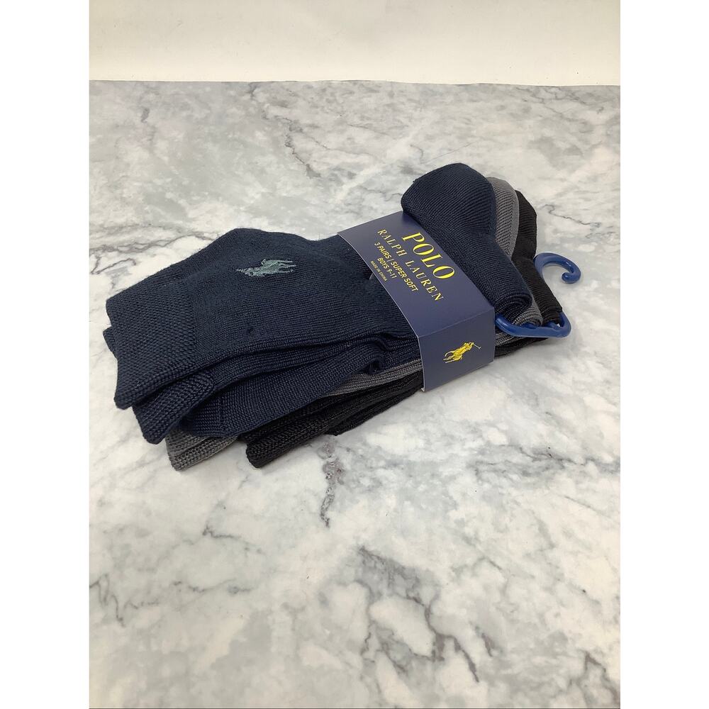 Polo Ralph Lauren Boys 9-11 Assorted 3 Pack Classic Super Soft Crew Socks OS9-33 - Picture 6 of 6